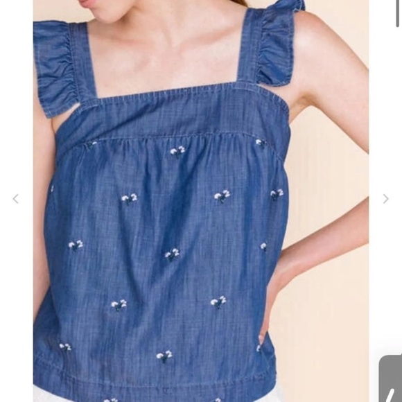 NWT Harper Embroidered chambray denim square neck tank top L - Picture 2 of 4